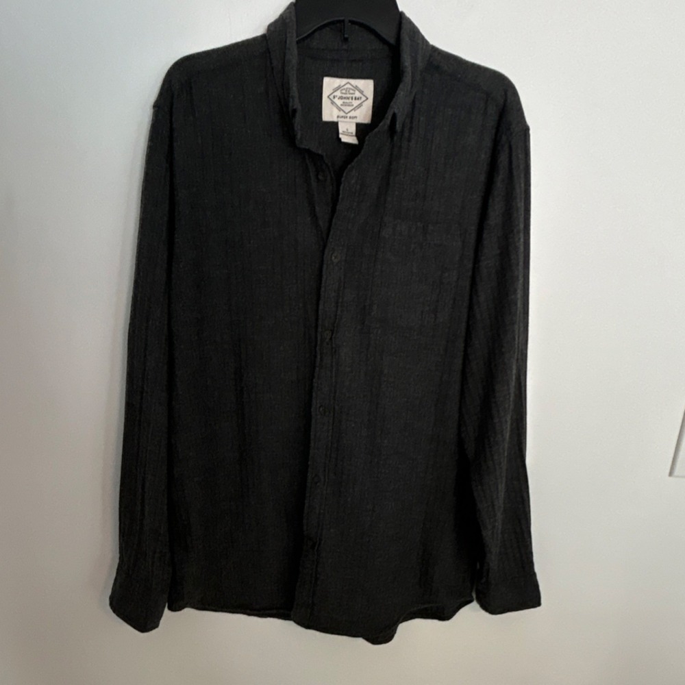 St. John's Bay Men's Gray Herringbone Super Soft Button-Up Shirt‎ Long Sleeve L